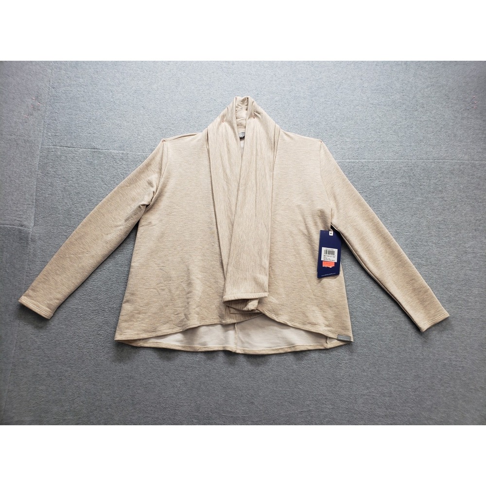 Skechers Women Cardigan Sweaters S Beige Open Front‎ V Neck Long Sleeve Career
